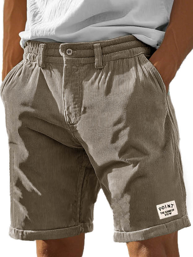 Herrenmode Freizeit Corduroy Logo bestickte Taschen Schnürshorts-ZierMode