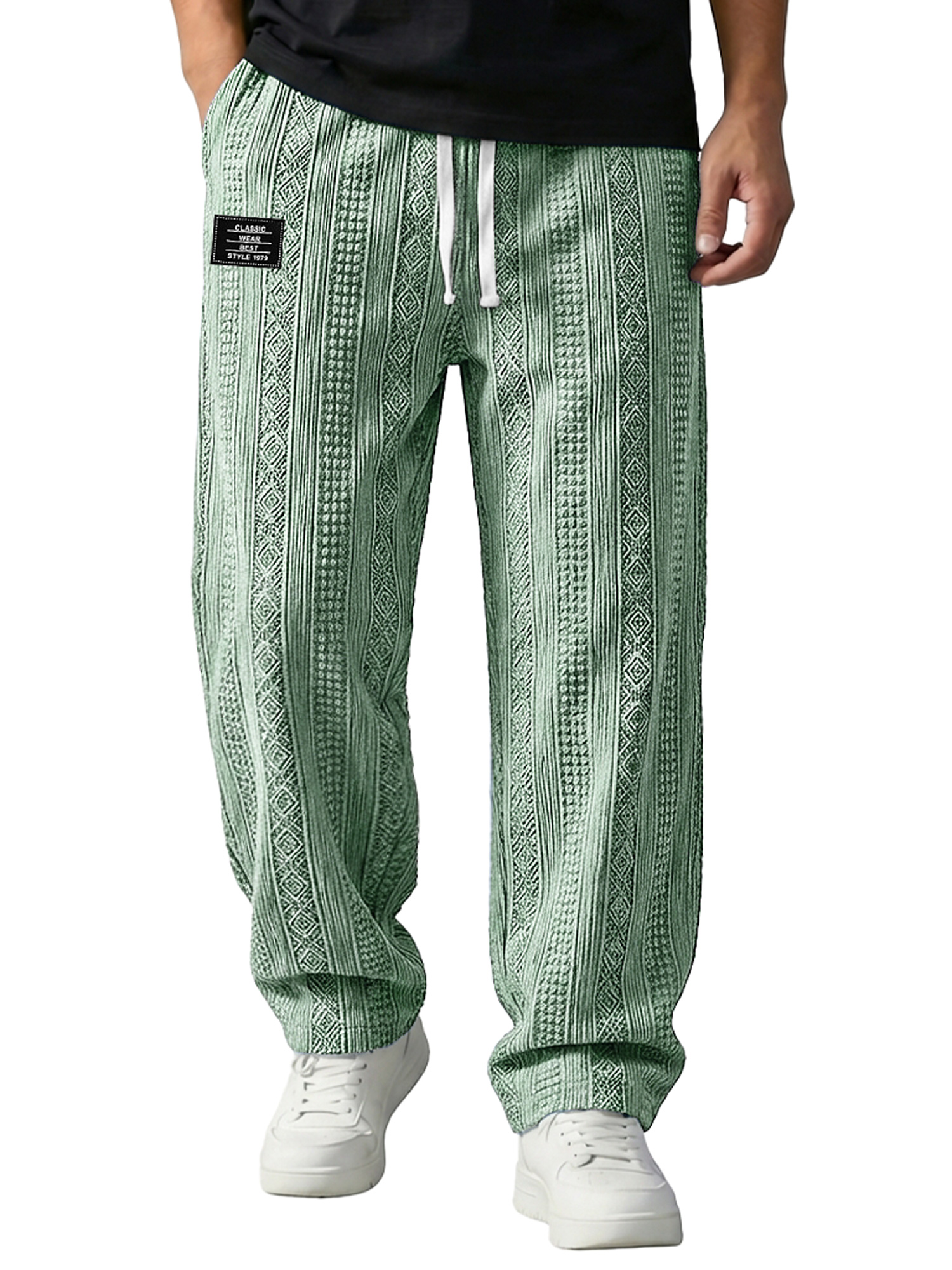 Herren Jacquard Texturierte Bestickte Logo Lässige Lockere Hose Mit Elastischem Bund-deurabatt
