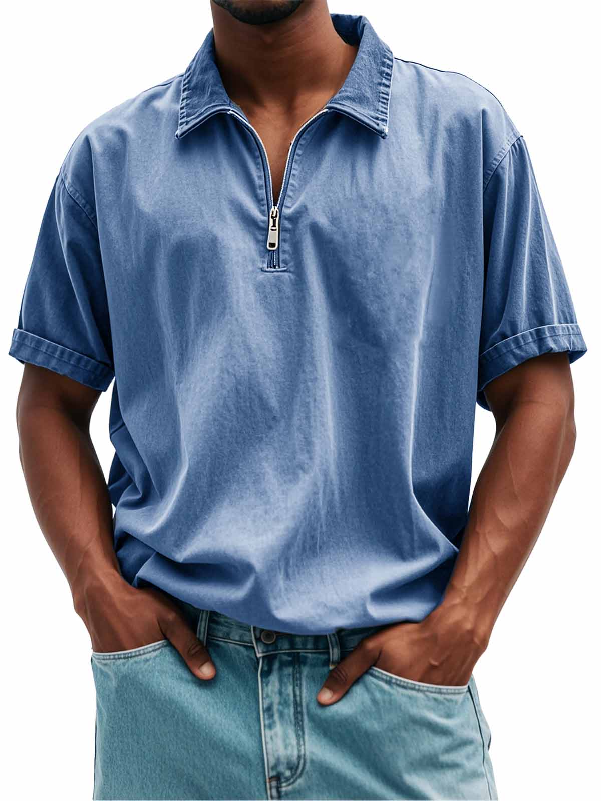 Herrenmode Retro Freizeit Stehkragen Kurzarm Polohemd-deurabatt