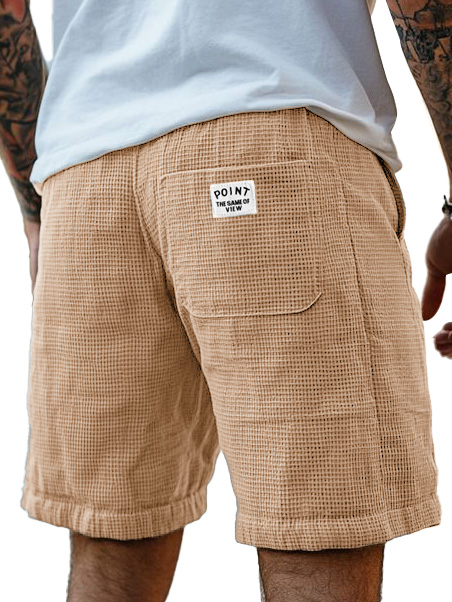 Herrenmode Freizeit Waffelstoff Logo gestickte Shorts-ZierMode