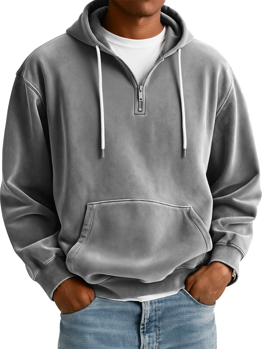 Herren Einfaches Wildleder Freizeit Reißverschluss Kapuzenpullover-deurabatt