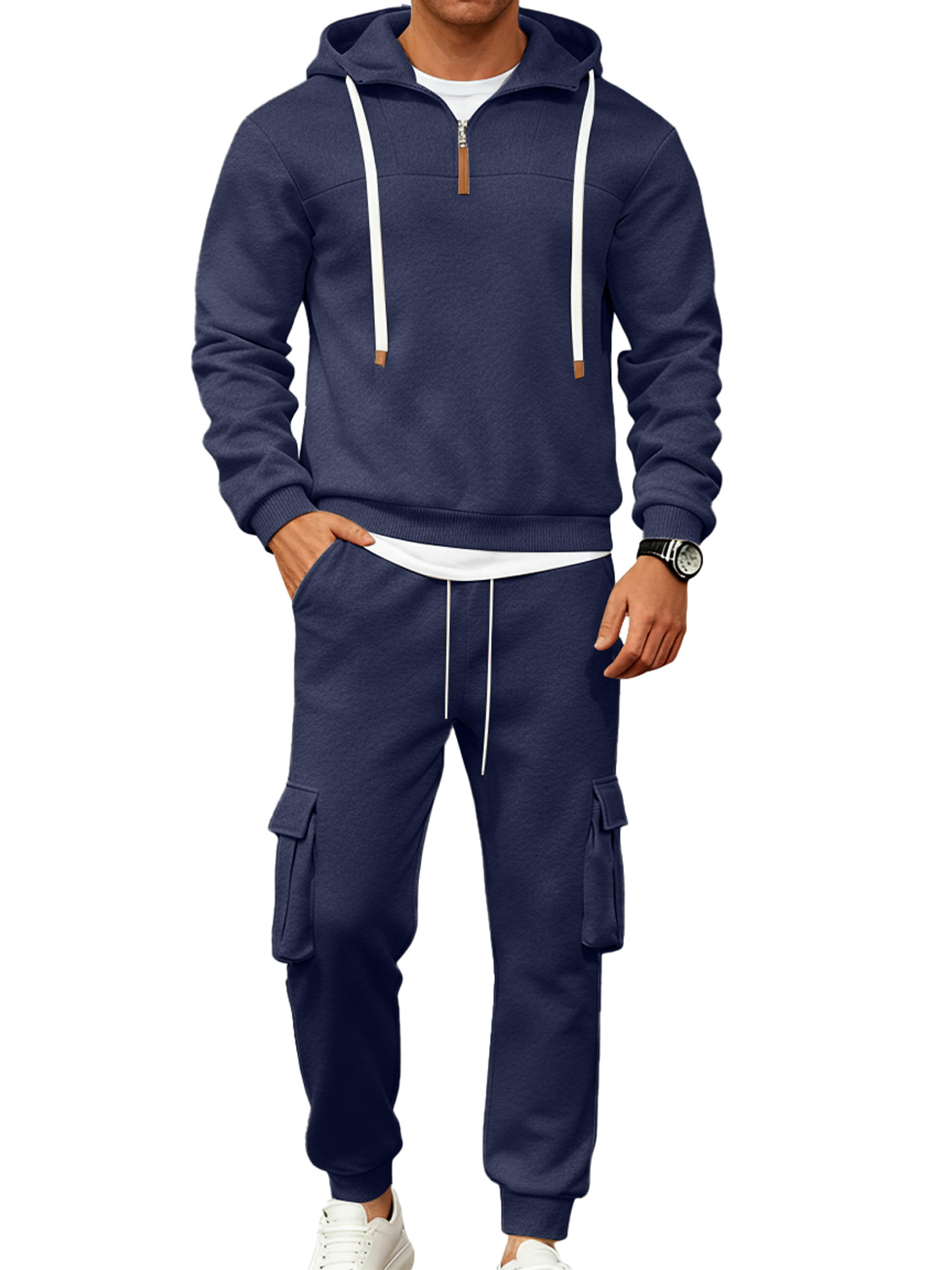 Herren Freizeit Reißverschluss Kapuzen Sweatshirt Sportbekleidung Zweiteiliges Set-deurabatt