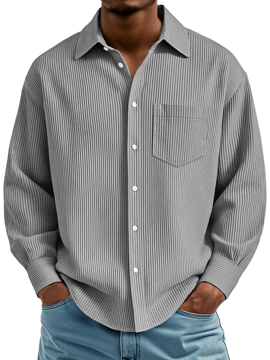Herren Daily Rippstruktur Freizeit Tasche Bequem Langarmshirt-deurabatt