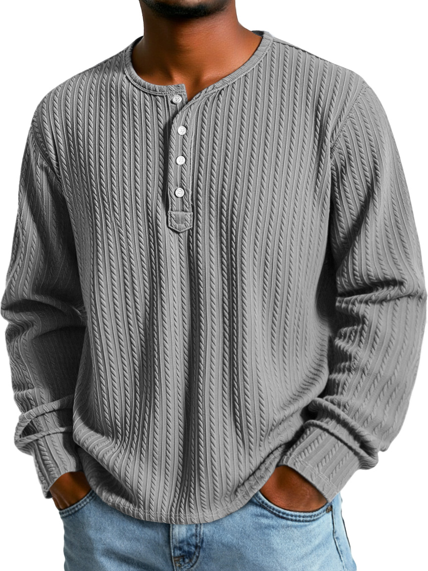 Herren Einfacher Textur Lässiges Button-Down Langarm Loose Henley Hemd-deurabatt