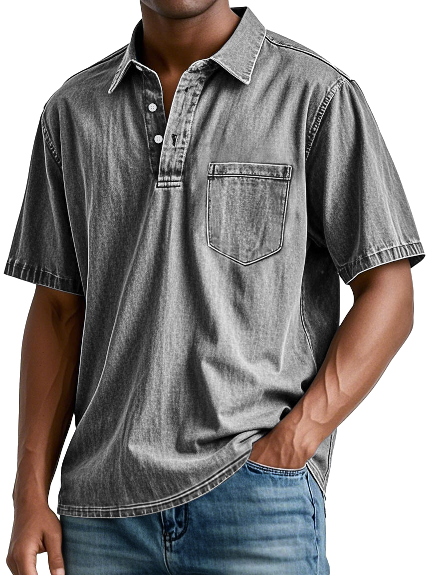 Herren Retro Revers Tasche Freizeitmode Kurzarm POLO Hemd-deurabatt