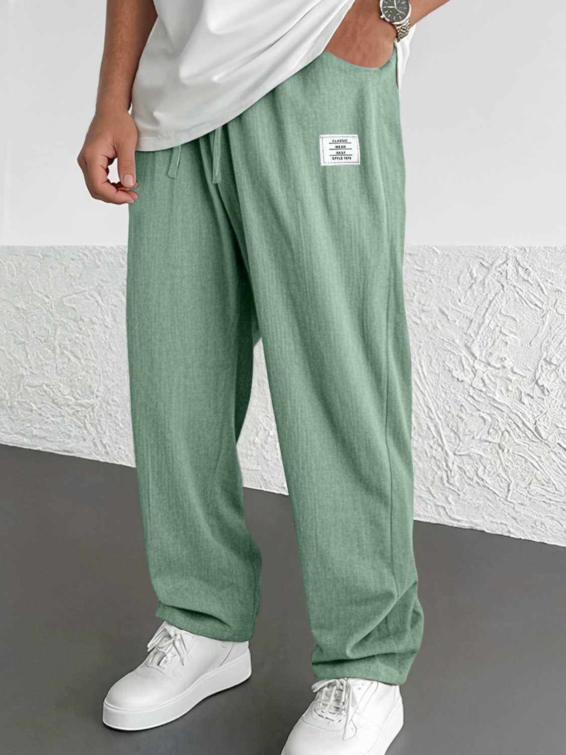 Herren Alltags Freizeit Bestickte Logo Einfarbige Komforthose-deurabatt