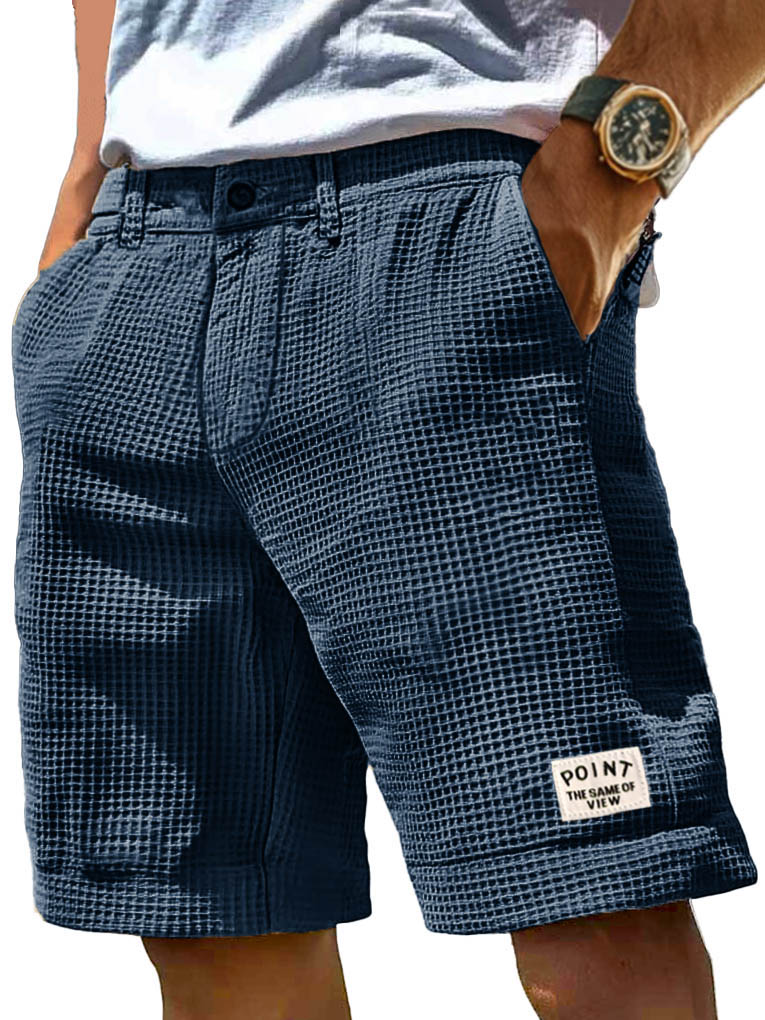 Herrenmode Freizeit Waffelstoff Tasche Besticktes Logo Shorts-ZierMode