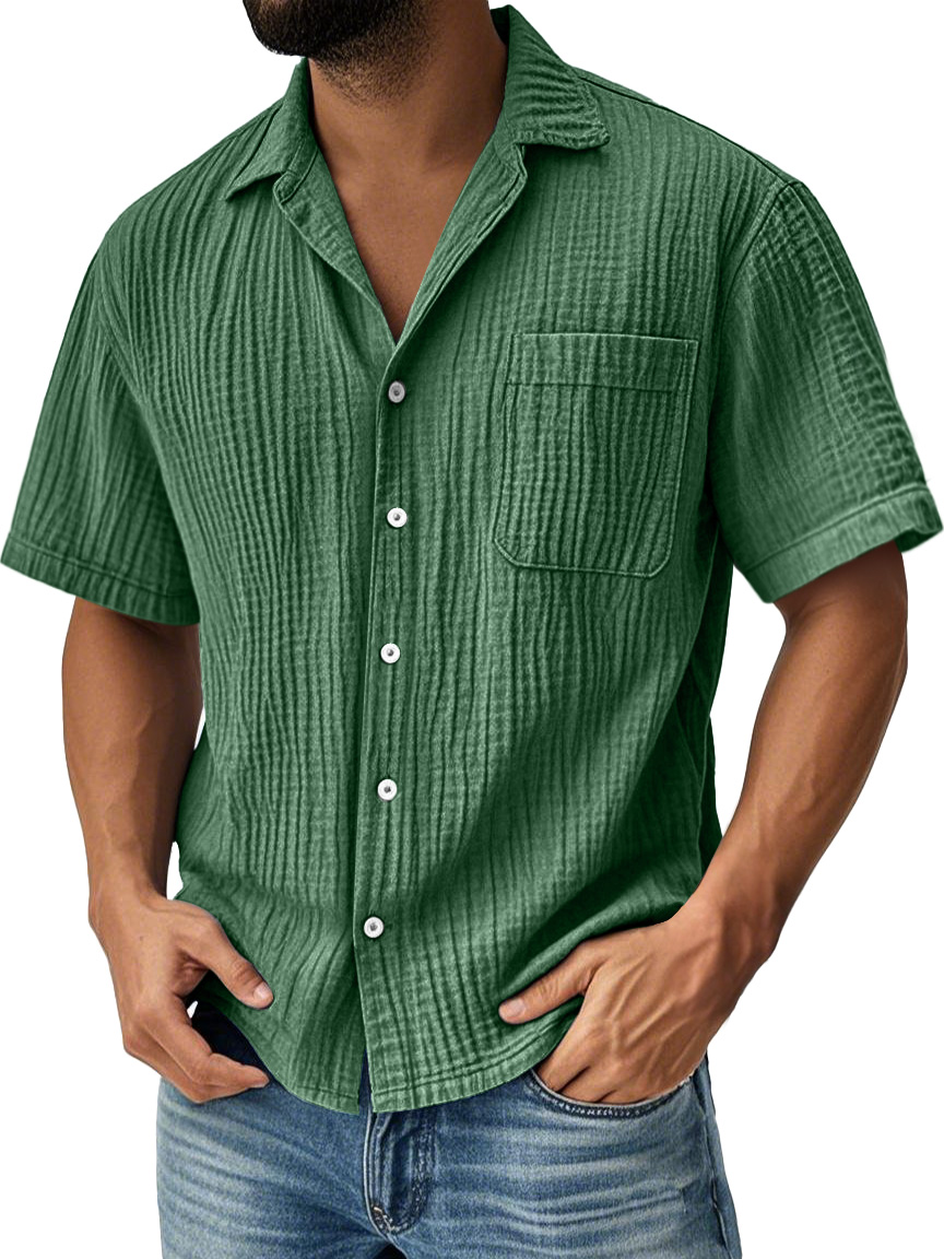 Herren Tägliches Falten Tasche Freizeit Einfarbig Kurzarmhemd-deurabatt