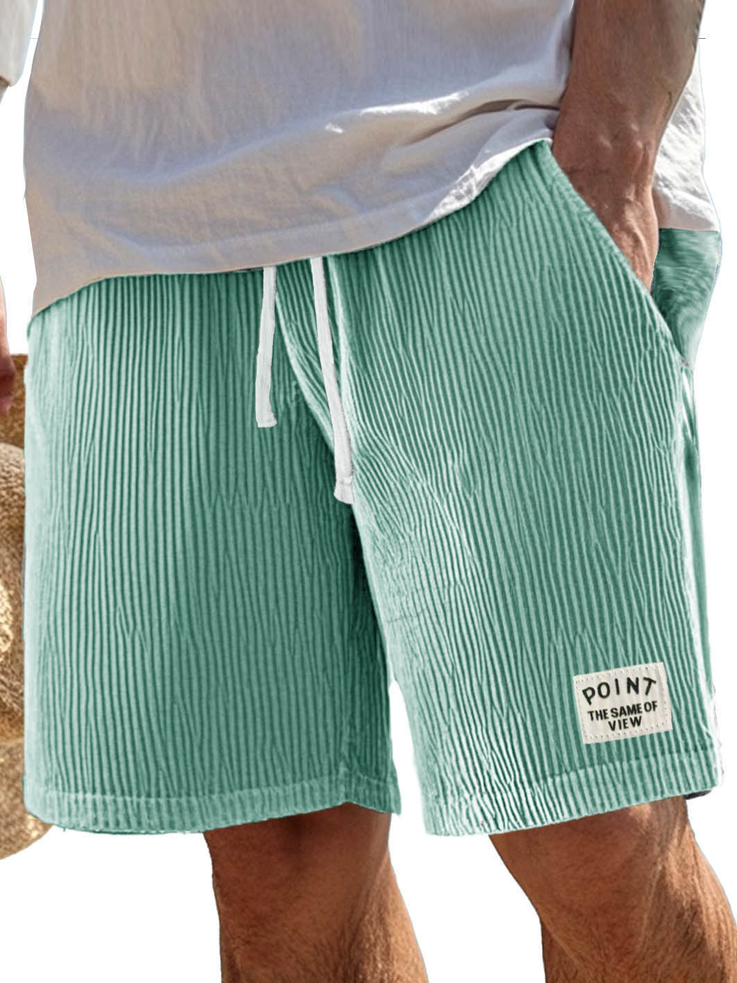 Herrenmode Freizeit Shorts aus geripptem Stoff mit Taschen und gesticktem Logo-ZierMode