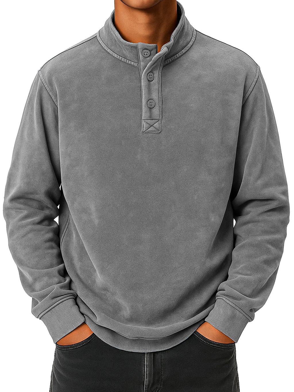 Herren Vintage abgenutzter Stehkragen Knopf-down bequemer Sweatshirt-deurabatt