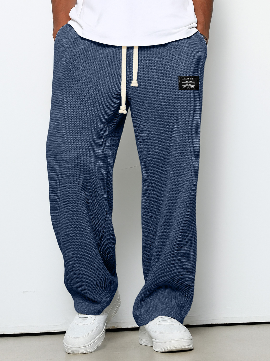 Herren Freizeit Waffel Besticktes Logo Einfache Einfarbige Hose-deurabatt