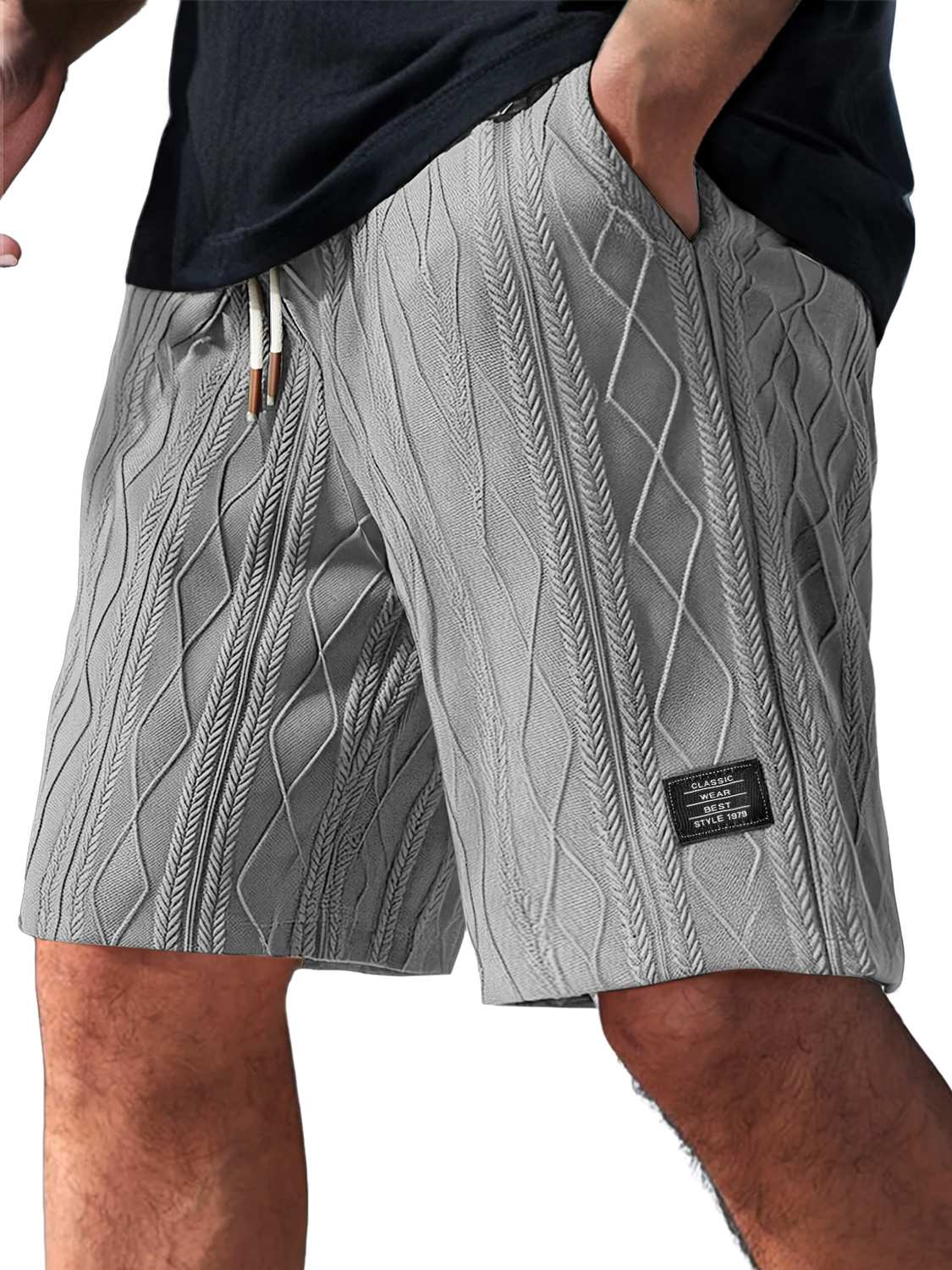 Herren Daily Casual Jacquard Struktur Besticktes Logo Shorts-ZierMode
