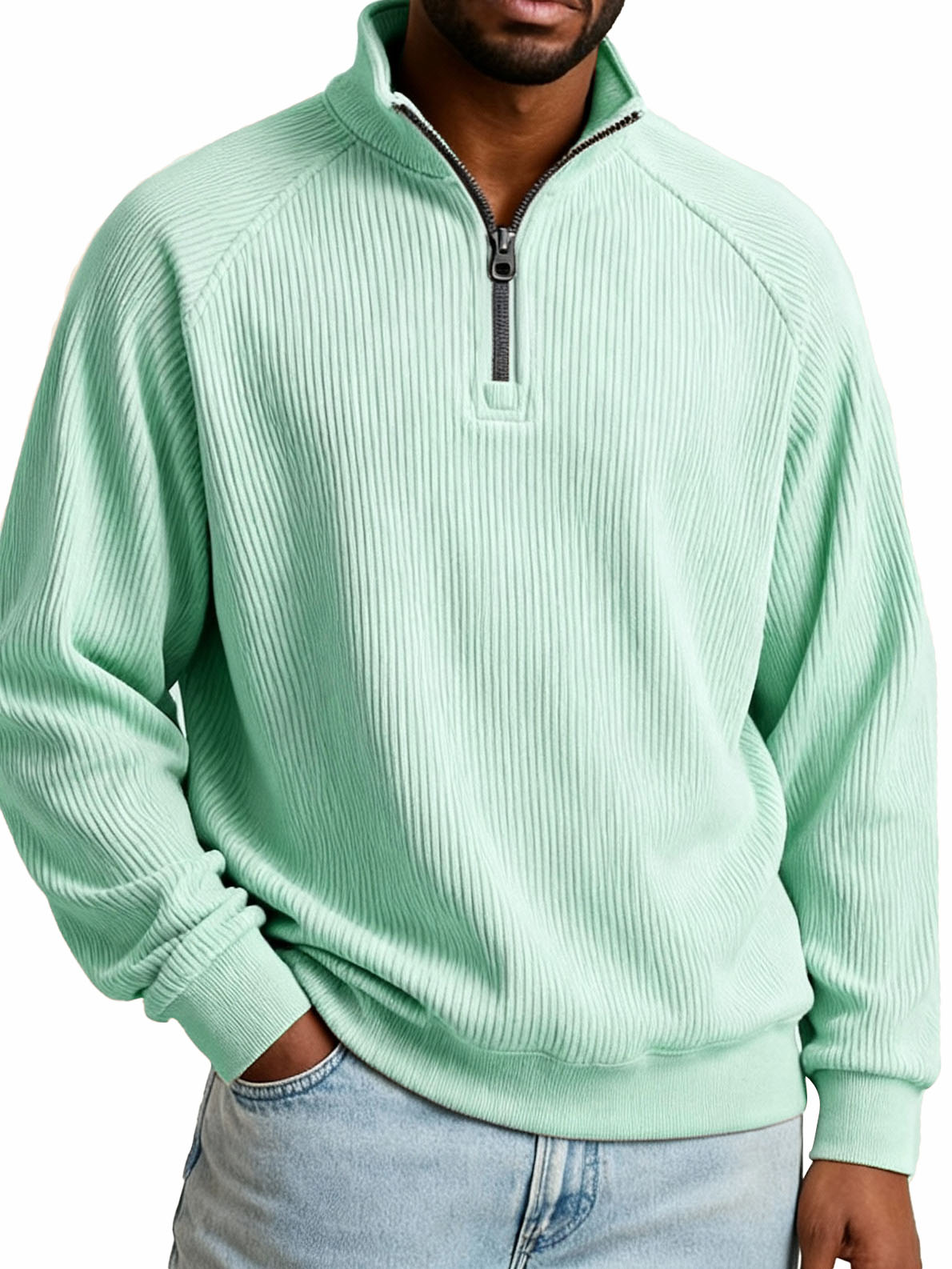 Herrenmode Freizeit Raglanärmel Stehkragen Langarm Sweatshirt-deurabatt