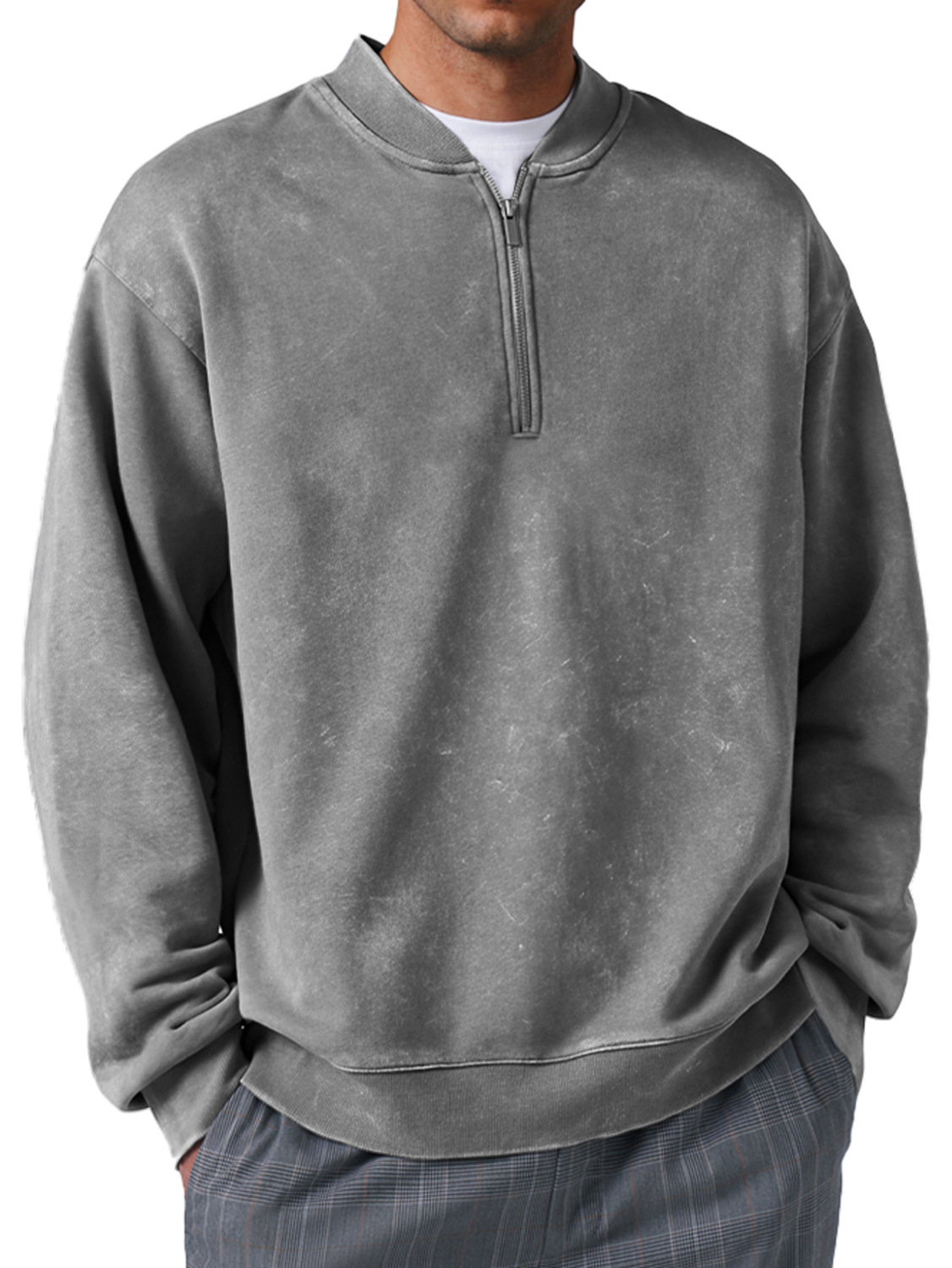 Herren Retro Alltags Baseballkragen Reißverschluss Abgenutzt Bequemes Sweatshirt-deurabatt