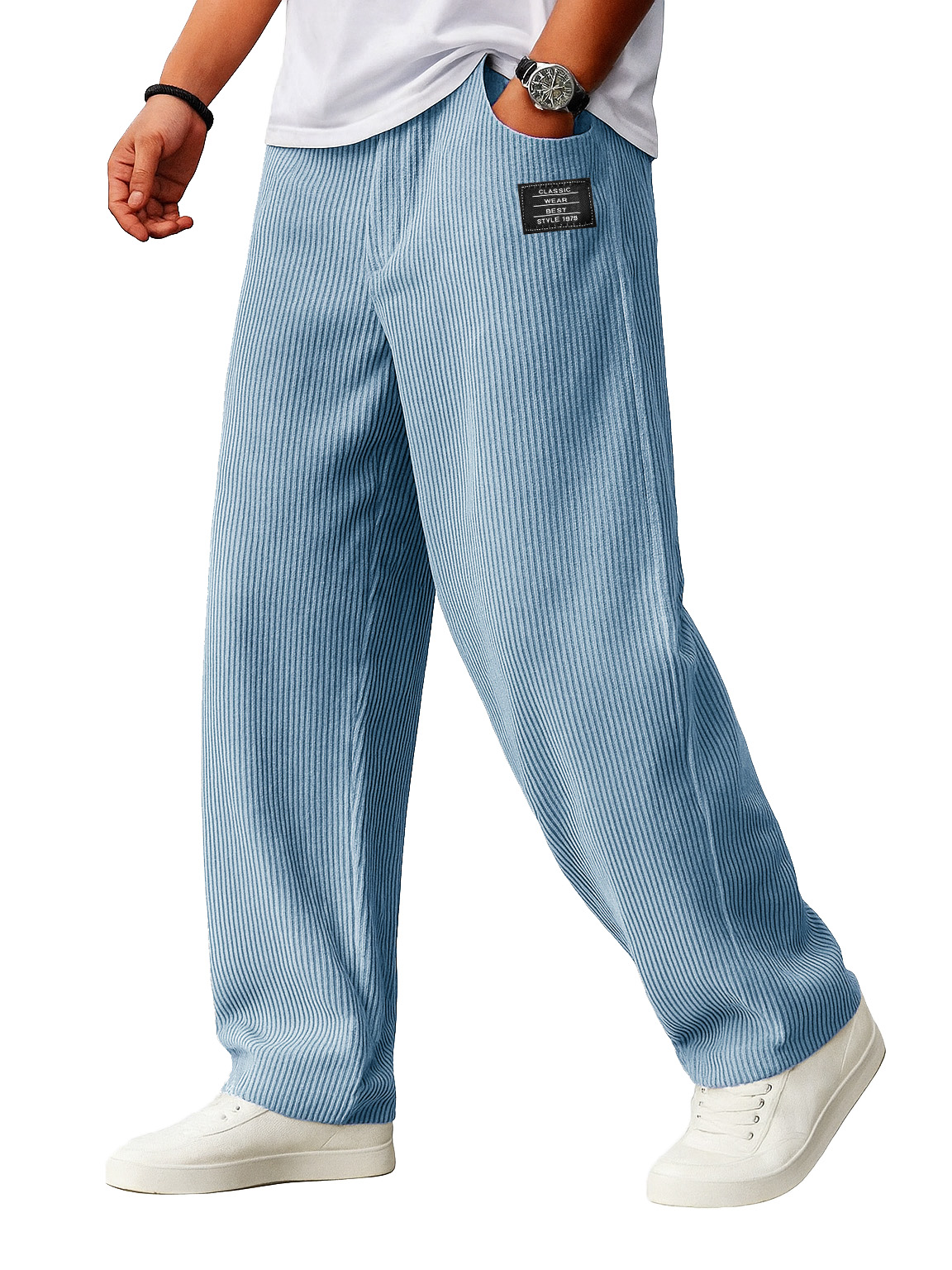 Herren lockere Mode Cordstoff gerippter Stoff besticktes Logo Kordelzug lockere elastische Taille Taschenhose-ZierMode