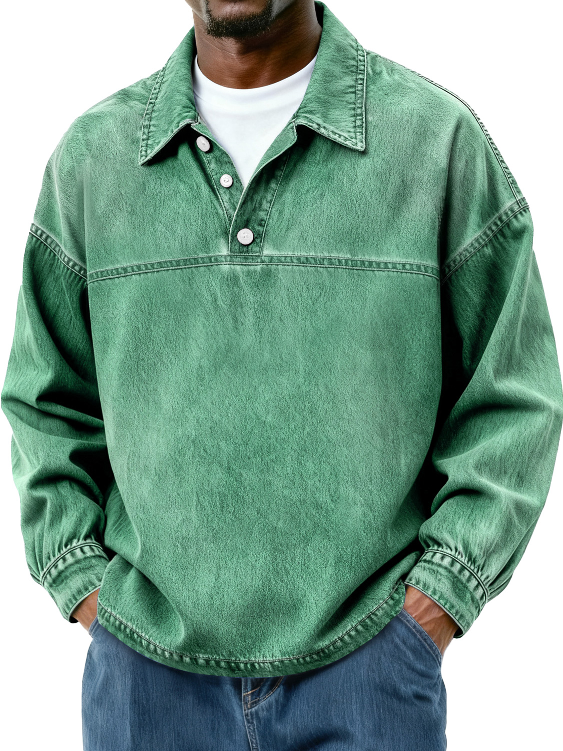 Herren Retro-Style Polohemd mit Knopfkragen-Design-deurabatt