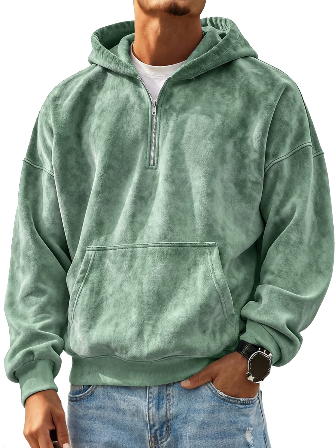 Retro-Freizeit-Kapuzenpullover aus Wildleder für Herren mit Reißverschluss-deurabatt