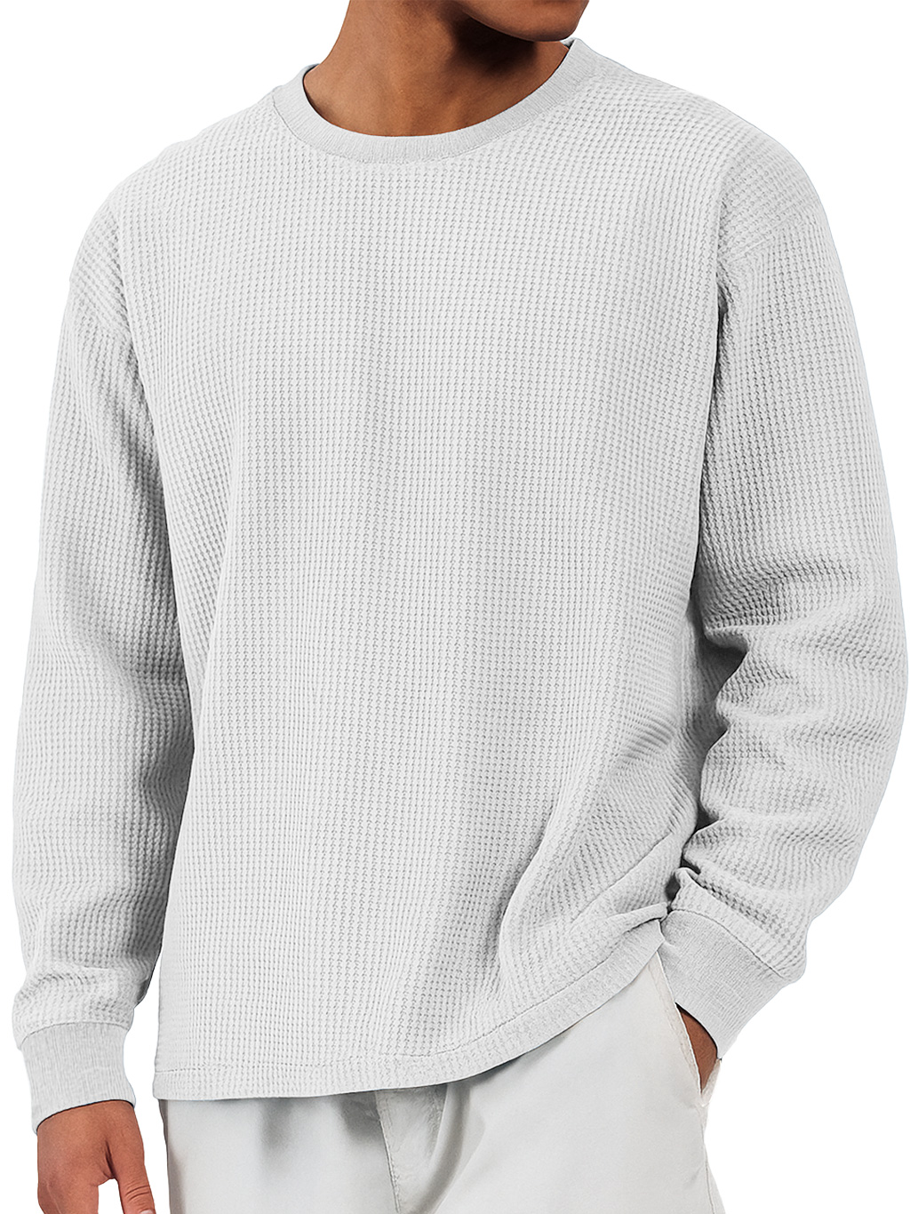 Herren Freizeit Waffel Rundhals Bequem Langarm T-Shirt-deurabatt