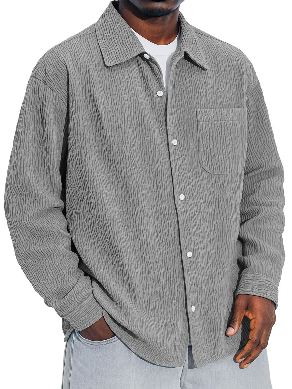 Herren Daily Falten Tasche Freizeit Einfarbig Langarmshirt-deurabatt