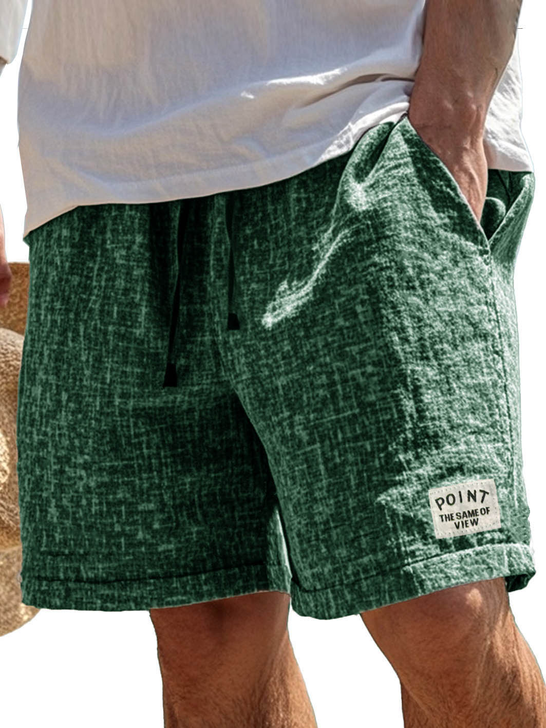Herrenmode Freizeit Shorts aus Hanfstoff mit besticktem Logo auf der Tasche-ZierMode