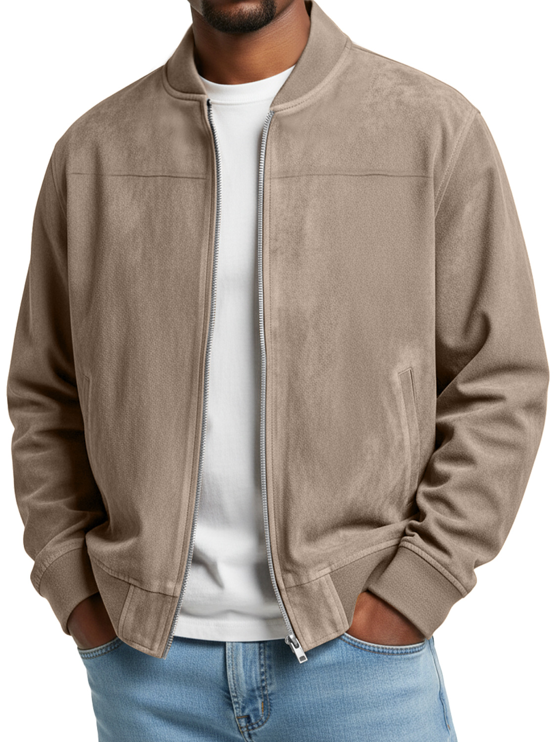 Schlichte Herren-Freizeitjacke aus Wildleder mit Reißverschluss-deurabatt