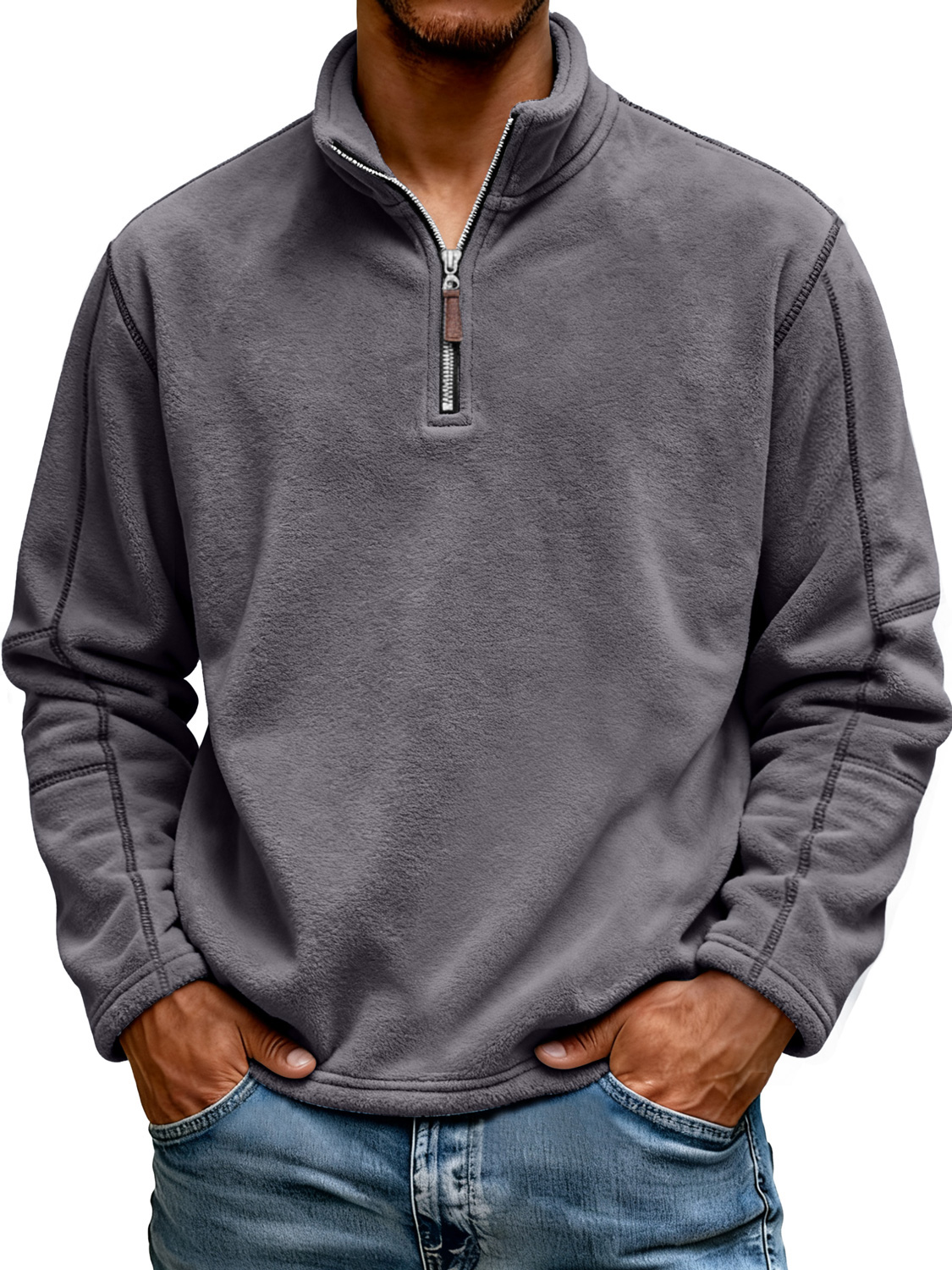 Herrenmode Polar Fleece Stehkragen Reißverschluss Freizeit Sweatshirt-deurabatt