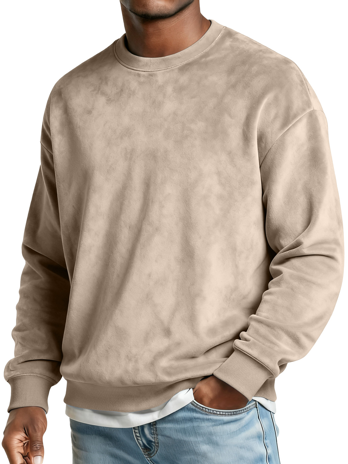 Herren Crew Neck Wildleder Freizeit Bequem Sweatshirt-deurabatt