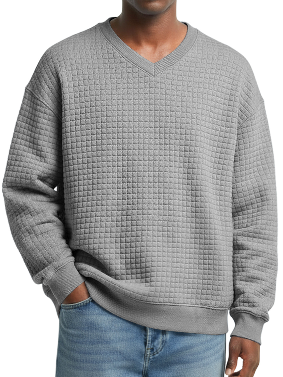 Herren V-Ausschnitt Kleine Karomuster Einfache Freizeit Sweatshirt-deurabatt