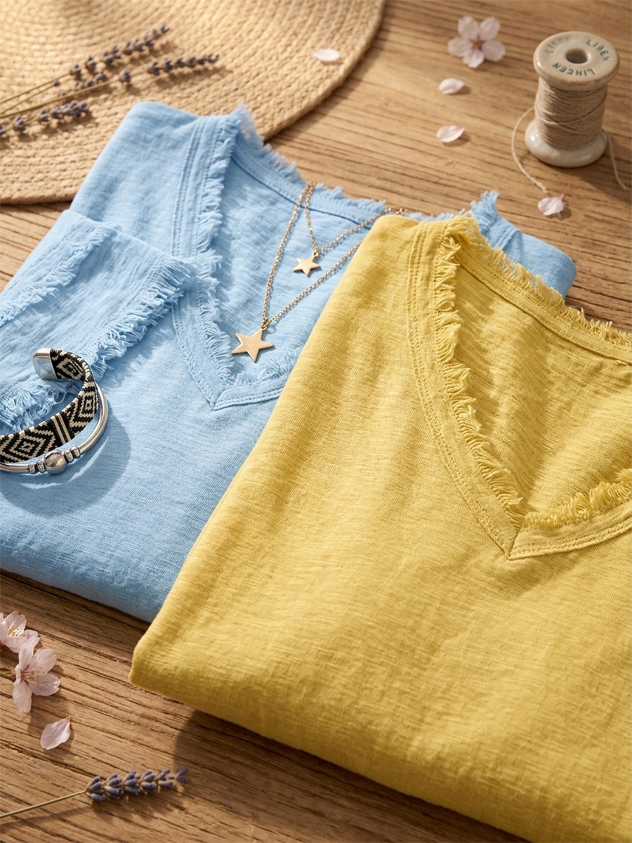 Vintage Frayed V-Neck Linen Top