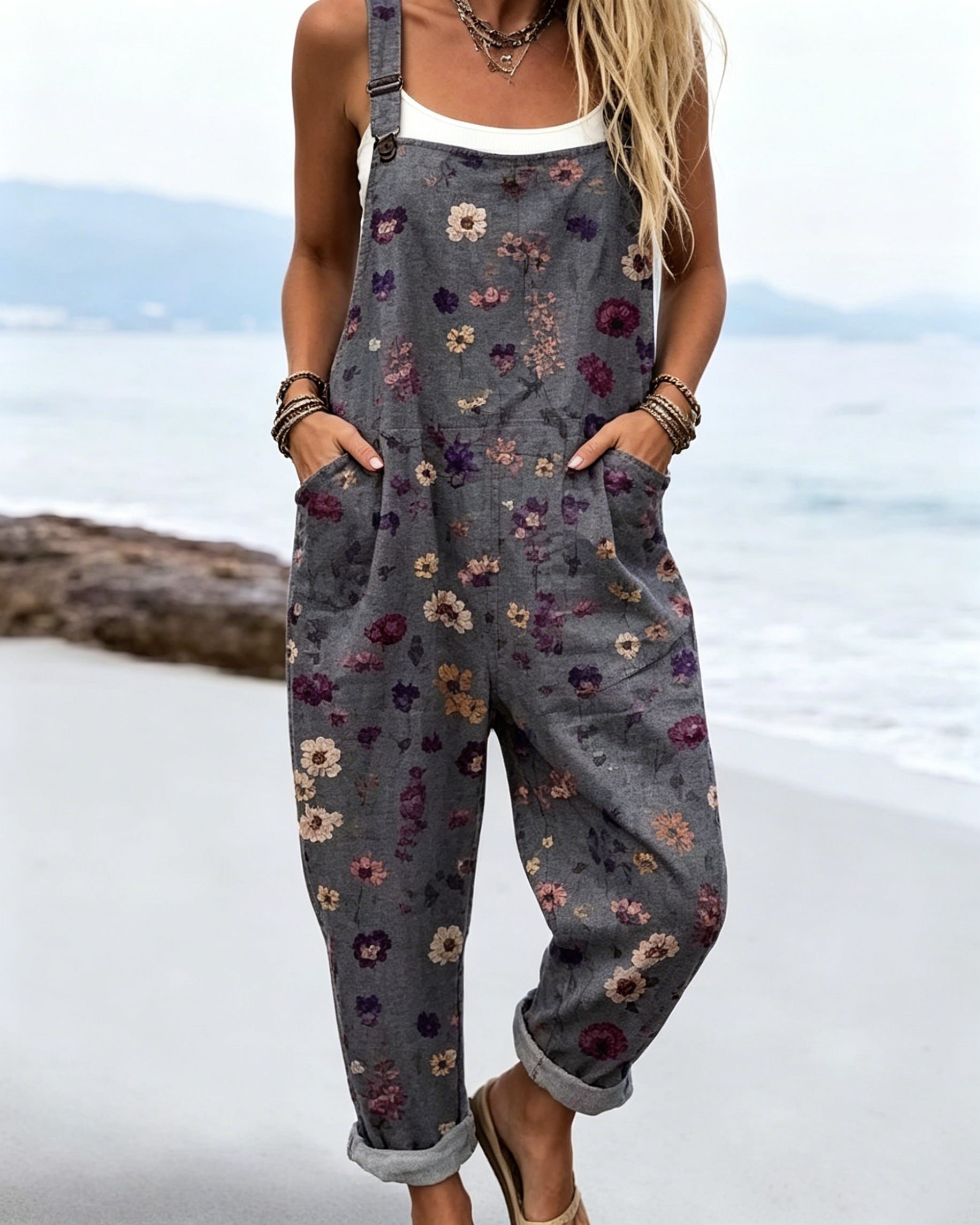 Bedruckter lockerer Overall | Damen Casual Ärmelloser Jumpsuit