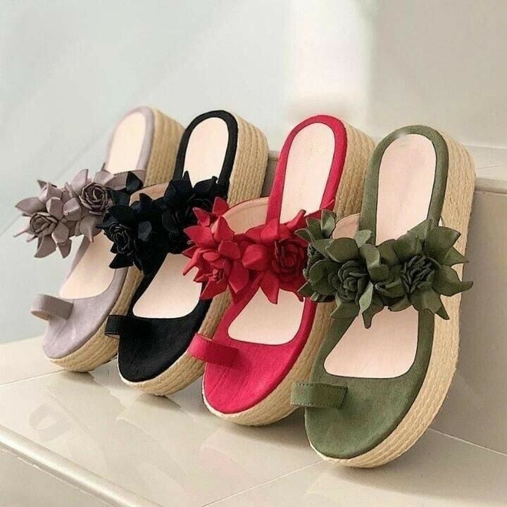 Hot-Sale-Frauen lässig täglicher Blumenblatt auf plattfrom-sandalen-deurabatt
