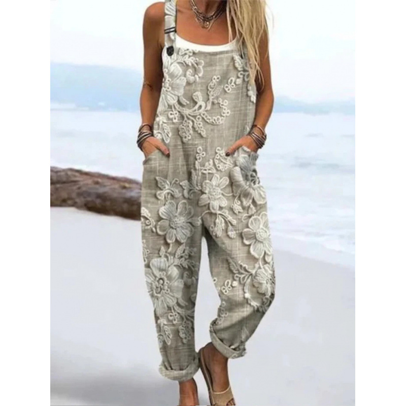 Bedruckter lockerer Overall | Damen Casual Ärmelloser Jumpsuit