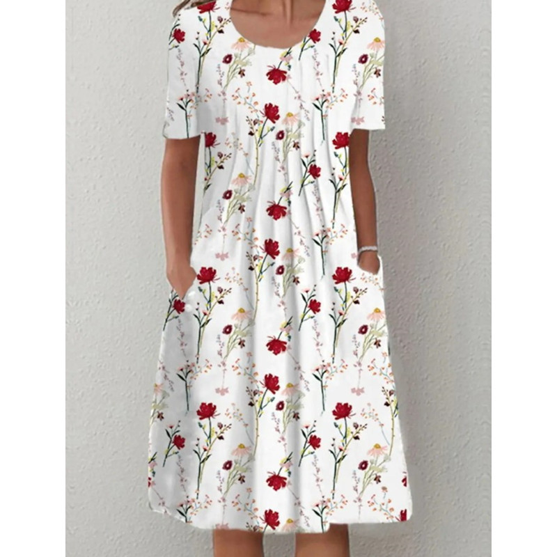 Women's Round Neck Short Sleeve Floral Print Dress