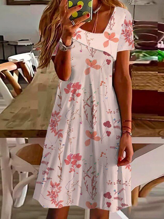 Women's Round Neck Short Sleeve Floral Print Dress
