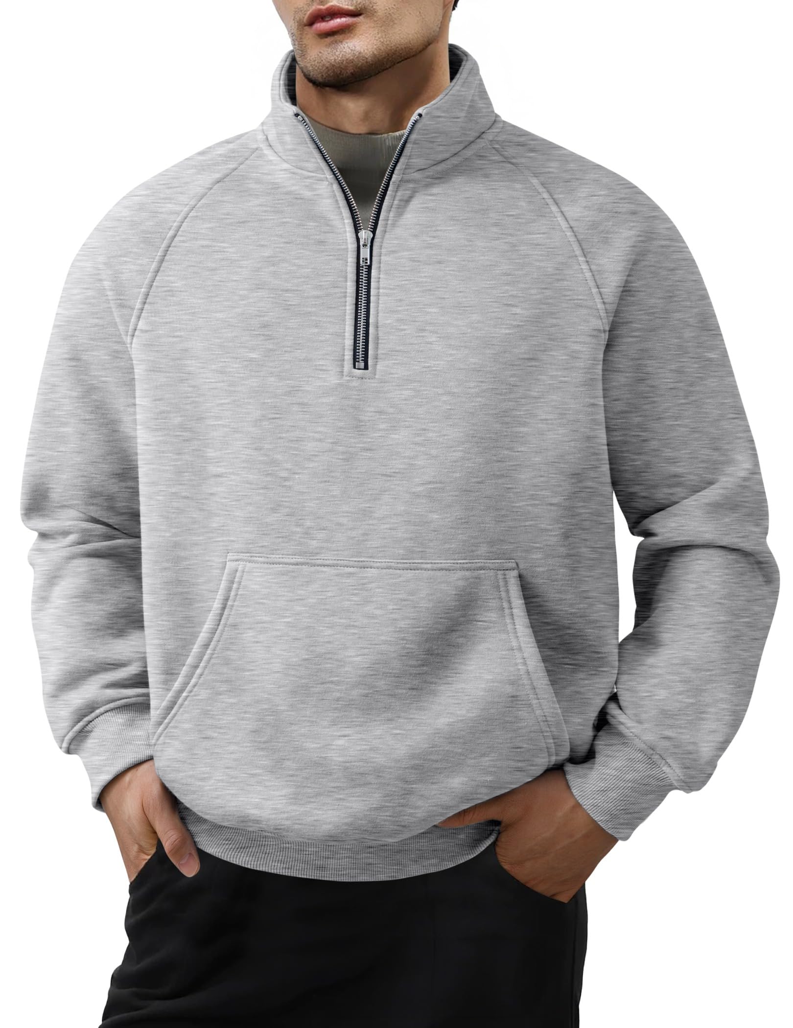 Herren Quarter Zip Freizeit Fleece Baumwolle Pullover Sweatshirt-deurabatt