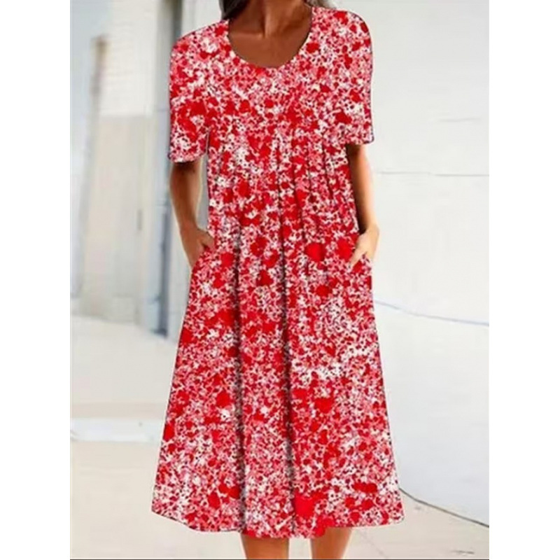 Women's Round Neck Short Sleeve Floral Print Dress