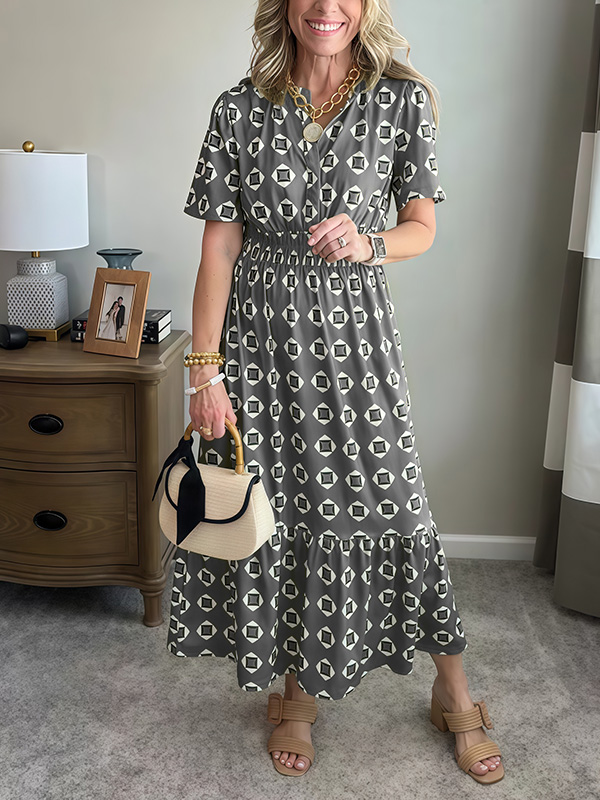 CLEARANCE🔥 Summer Elastic Waistband Printed Dress