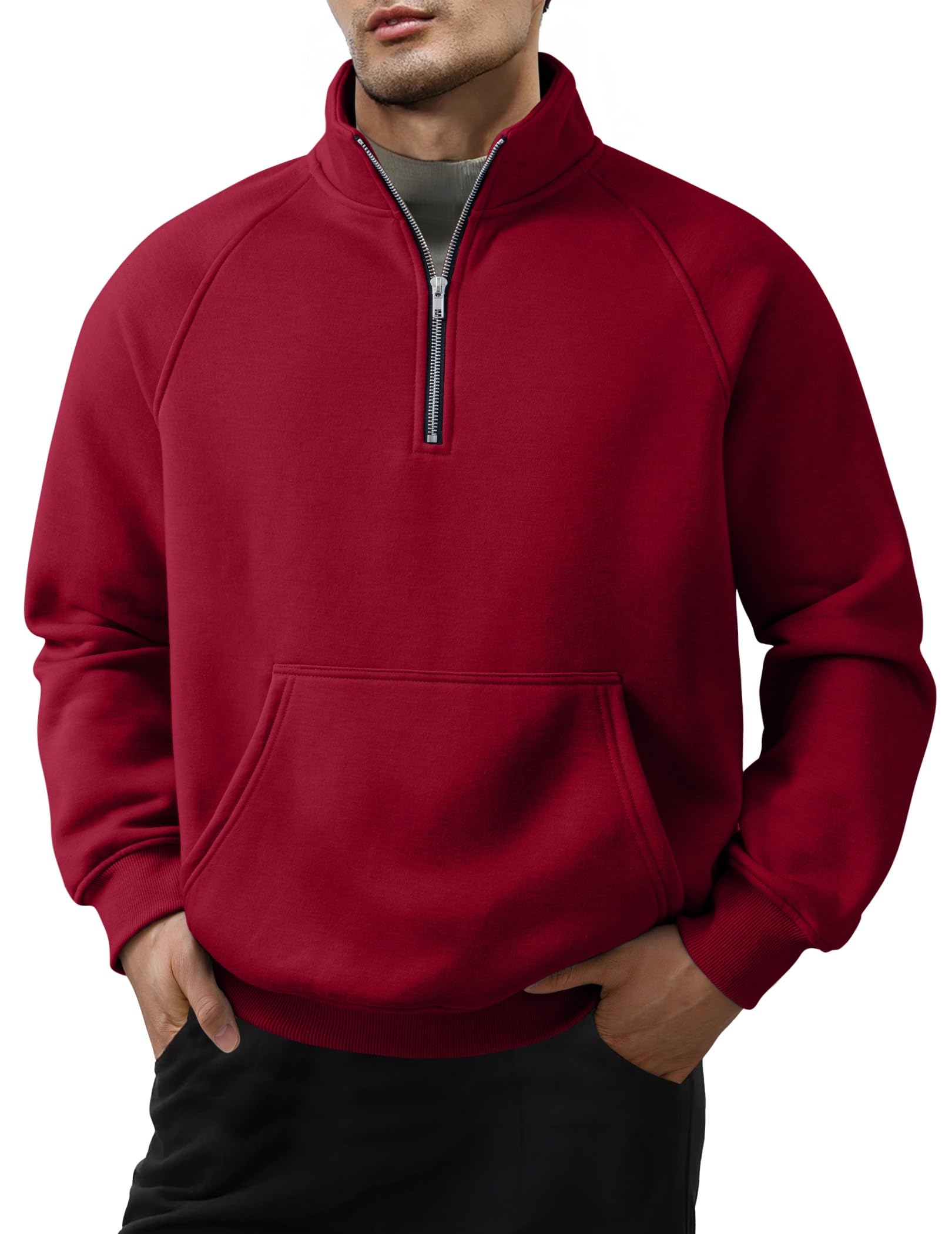 Herren Quarter Zip Freizeit Fleece Baumwolle Pullover Sweatshirt-deurabatt