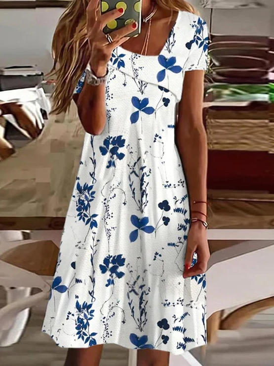 Women's Round Neck Short Sleeve Floral Print Dress