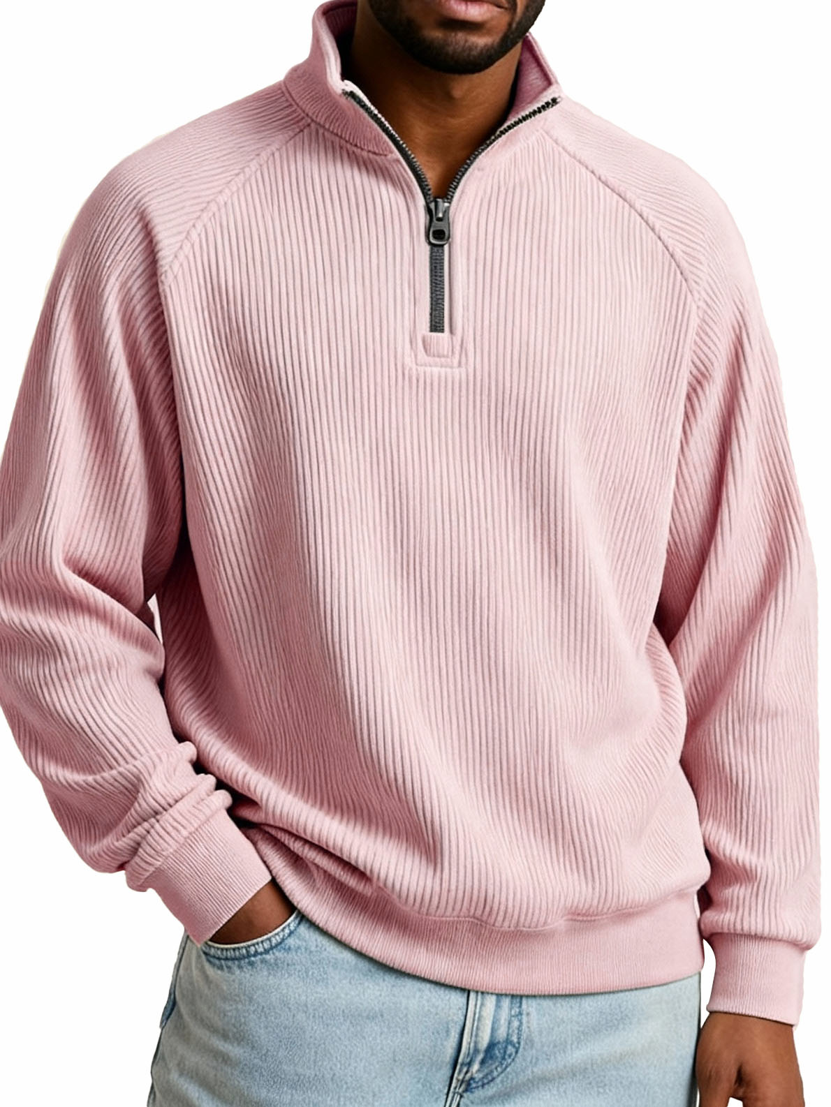Herrenmode Freizeit Raglanärmel Stehkragen Langarm Sweatshirt-deurabatt