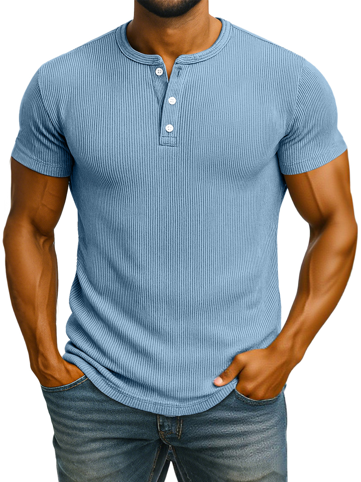 Herren Freizeit Einfarbiger Pit Kurzarm Henley Shirt-deurabatt