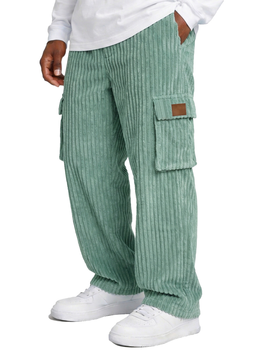 Herren einfache und vielseitige dicke Corduroy Mehrfachtaschen lockere gerade Hosen-deurabatt
