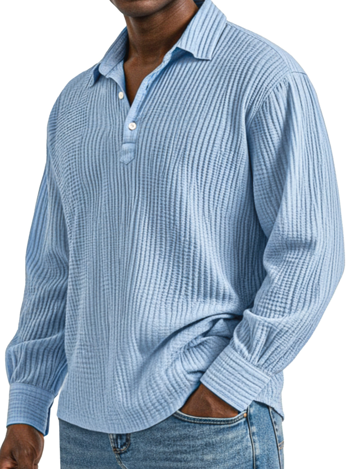 Herren Tägliches Einfaches Einfarbiges Plissee Langarm Poloshirt mit Revers-deurabatt
