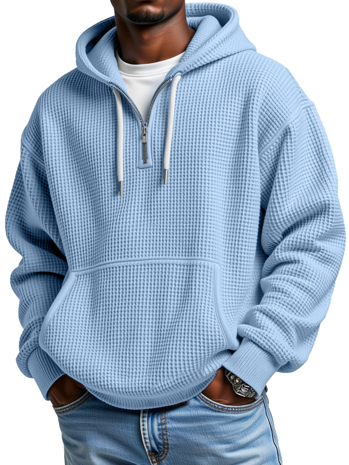 Schwarzer Freitag Frühverkauf - Herren Freizeit Einfarbiger Waffel Reißverschluss Langarm Kapuzenpullover-ZierMode