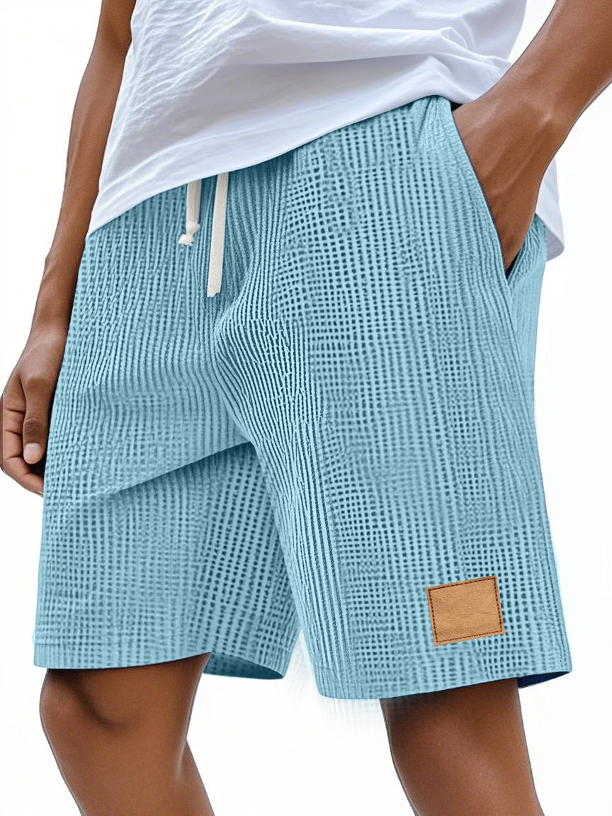 Lässige Retro-Shorts für Herren mit Waffelmuster und Logo-Print-ZierMode