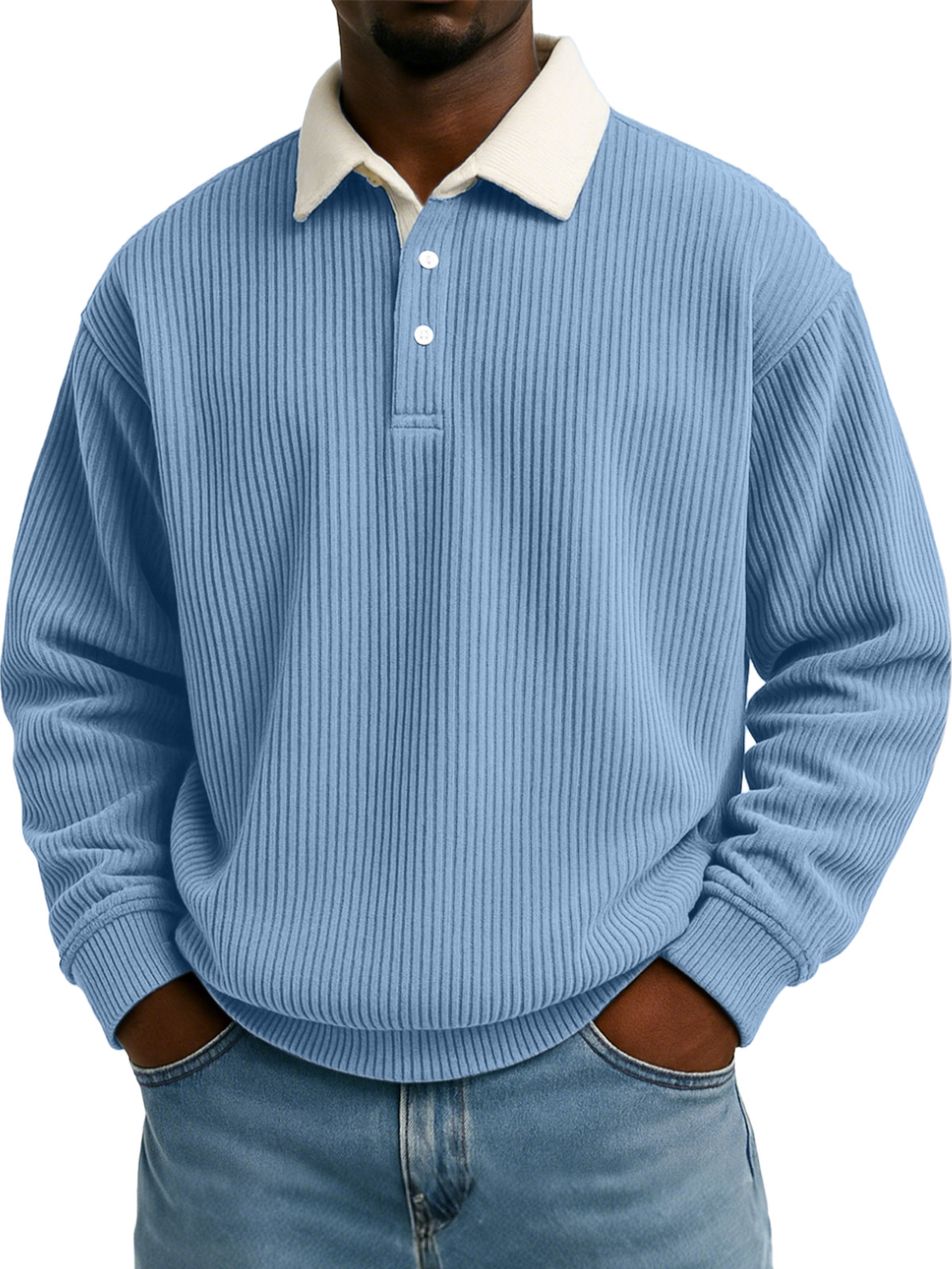 Herren Sweatshirt mit einfarbigem vertikalem Streifenmuster und kontrastierender Farbe, langärmlig, mit Revers-ZierMode