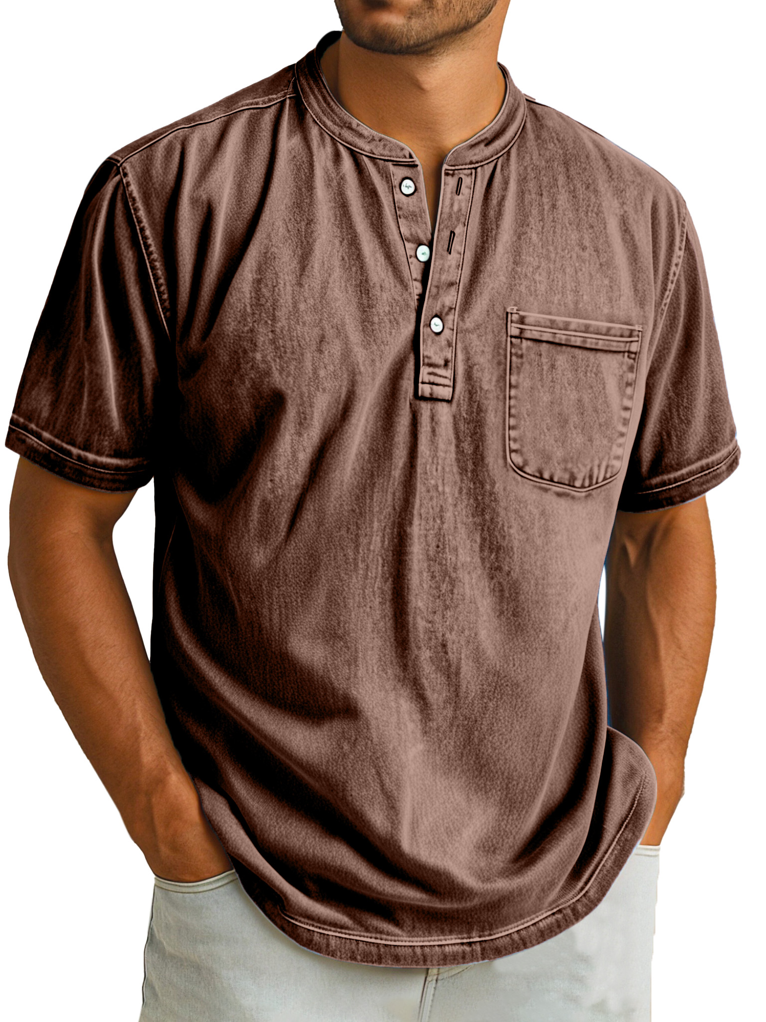 Herren Retro Freizeit Einfarbig Einfach Kurzarm Henley Shirt-deurabatt