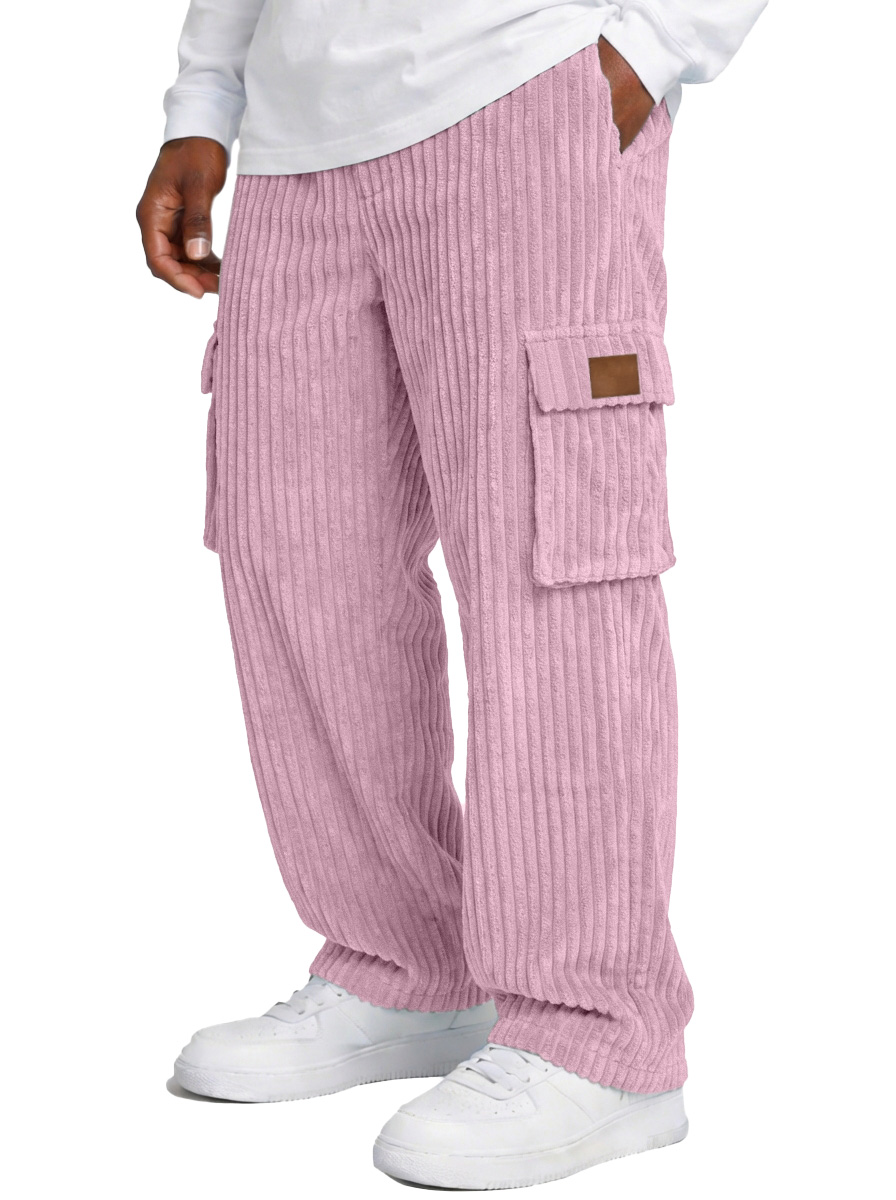 Herren einfache und vielseitige dicke Corduroy Mehrfachtaschen lockere gerade Hosen-deurabatt