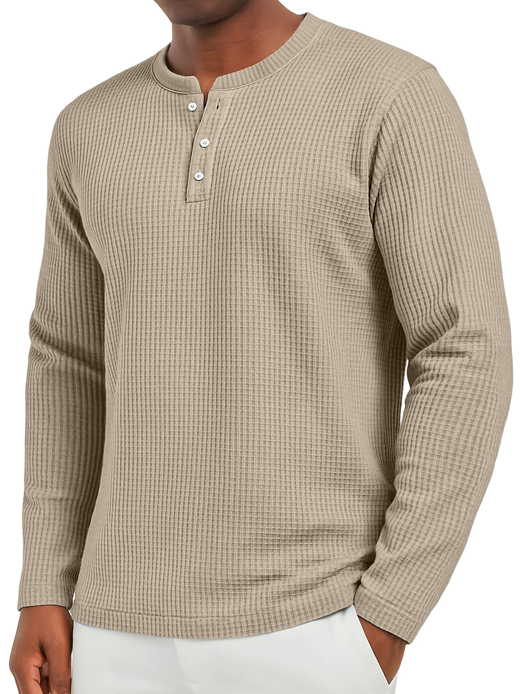 Herren Alltags Waffel Freizeit Button-Down Langarm Henley-deurabatt