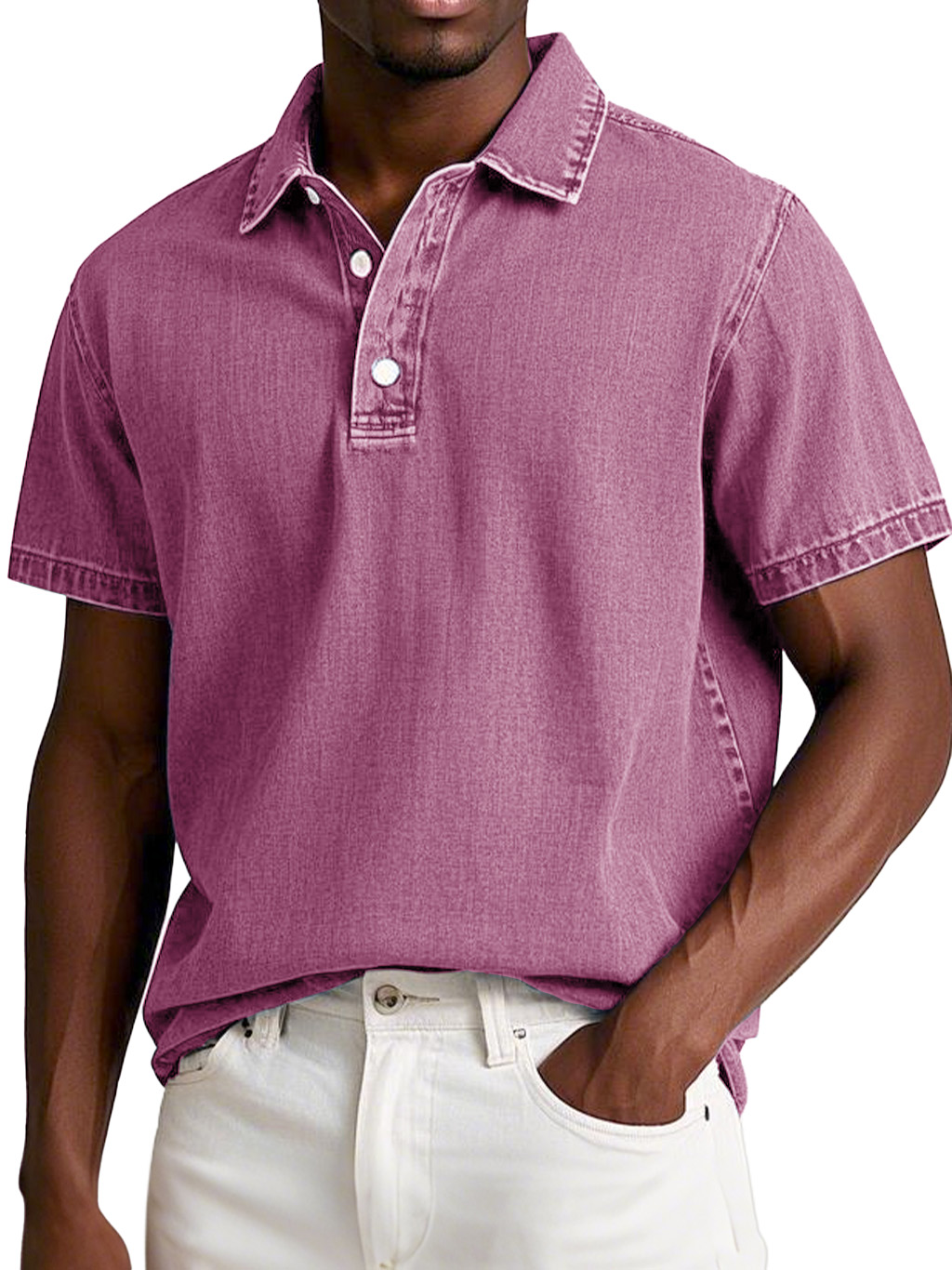 Herrenmode Retro gewaschenes, distressed Baumwolle Revers Kurzarm Polohemd-deurabatt